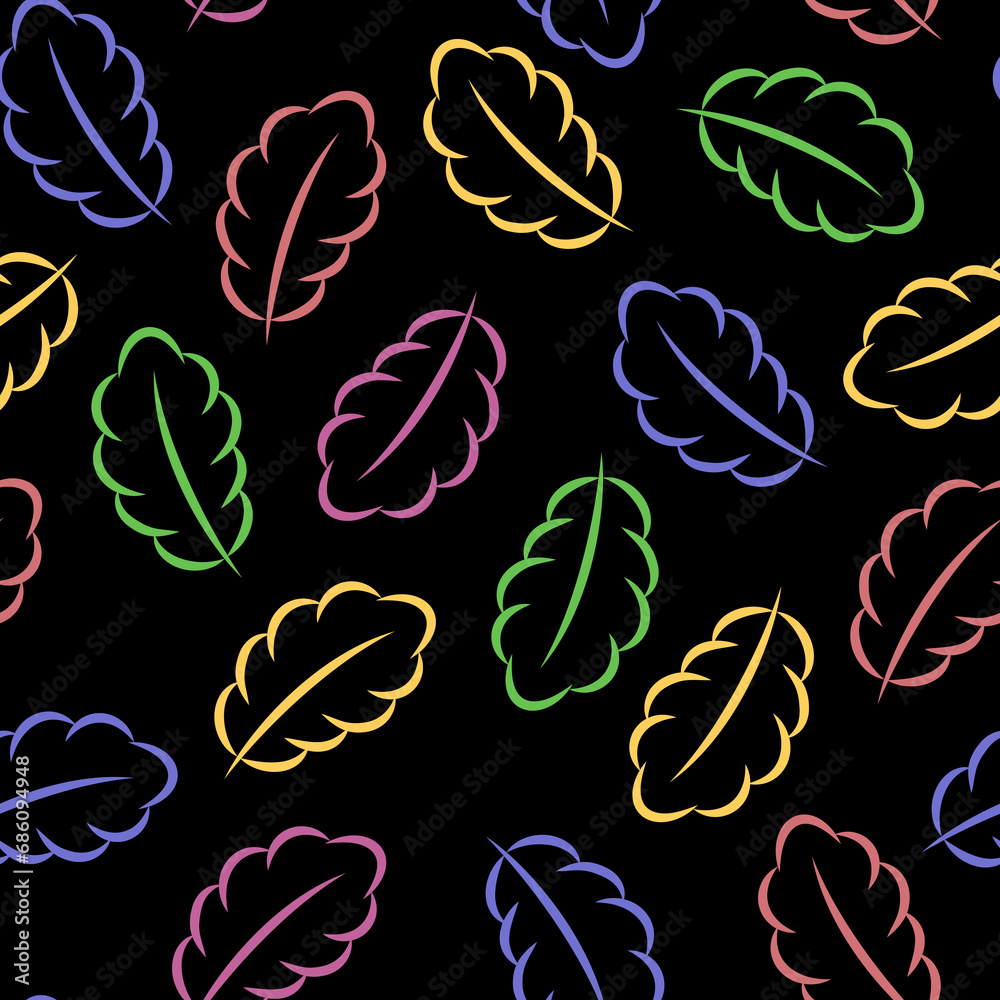 Seamless pattern of simple leaves on a dark background. Vector illustration.