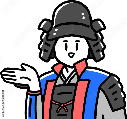鎧を着た武士が案内するシンプルなイラスト素材＿samurai