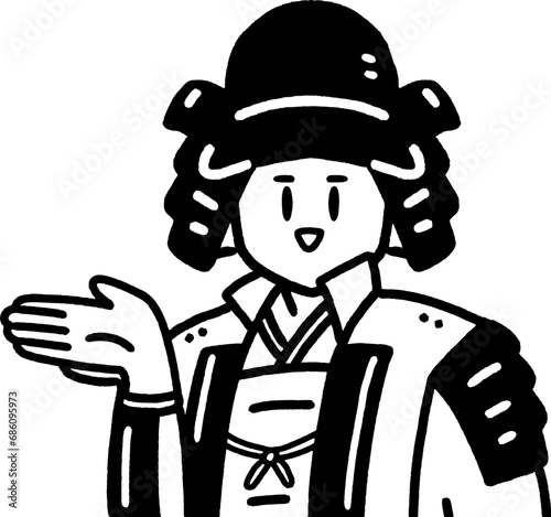 鎧を着た武士が案内するシンプルなイラスト素材＿samurai