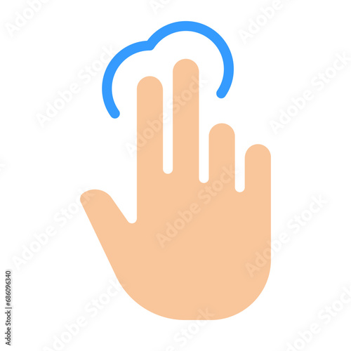 Press with two fingers. Tap, swipe, push, make a screenshot, touch screen, control panel, shut down, settings, fingerprint scanner, user, device, gesture. Colorful icon on white background