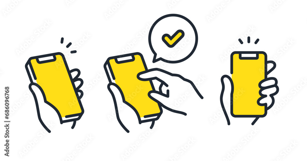 スマートフォンを操作するシンプルなベクターアイコンイラストセット素材