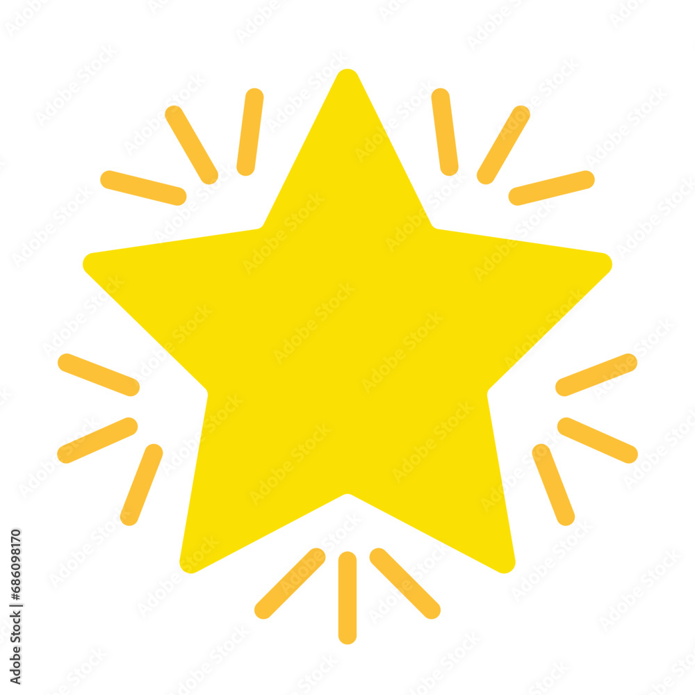 Shining star with rays. Rating, rate the service, evaluate, mark, light, outer space, heavenly body, sky, night, astronomy, astrology, review, feedback. Colorful icon on white background Shining star with rays. Rating, rate the service, evaluate, mark, light, outer space, heavenly body, sky, night, astronomy, astrology, review, feedback. Colorful icon on white background