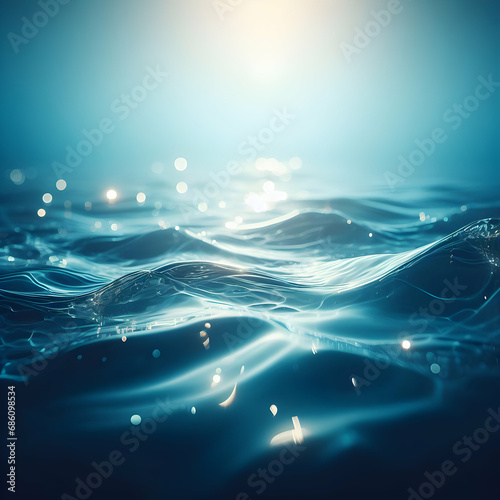 Light Reflections in a Crystal Clear Transparent Water Surface in a Blue Hue