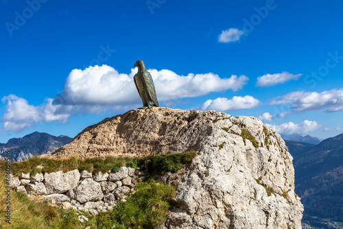 Christomannos Denkmal über dem Karerpass im Rosengarten, Südtirol photo