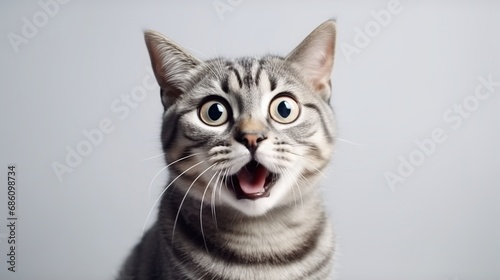 Surprised Cat with Big Eyes Isolated on the Minimalist Background 