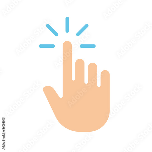 Hand pressing the button. Finger, fingerprint, scan, scanner, tap, push, swipe, touch screen, control gestures, panel, user, biometry, id verification. Colorful icon on white background