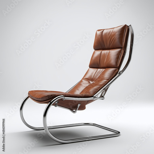 Modern comfy minimalist brown leather chair isolated on bright background Elements of architecture. Design template for graphics. Furniture interiors