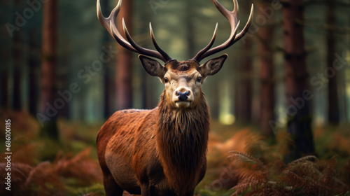 Wild red deer in nature at sunset, Mountain landscape wildlife view