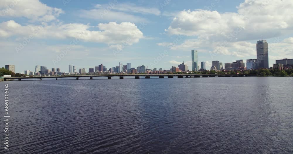 Aerial Flyover Of Charles River In Boston, Massachusetts Aerial Flyover Of Charles River In Boston, Massachusetts