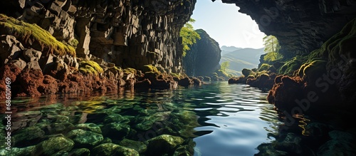 Beautiful panoramic view of the river in the cave photo