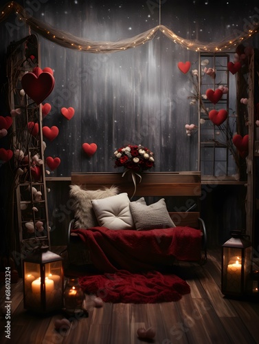 Valentines Day digital backdrop, romantic city, love couple