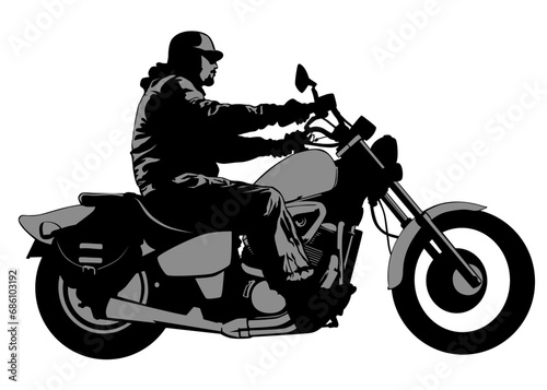 Old big bike and man white background