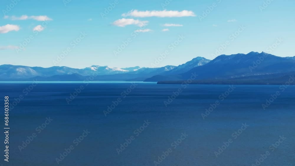 Zoomed in shot of the layers of mountains on the shores of Lake Tahoe Zoomed in shot of the layers of mountains on the shores of Lake Tahoe