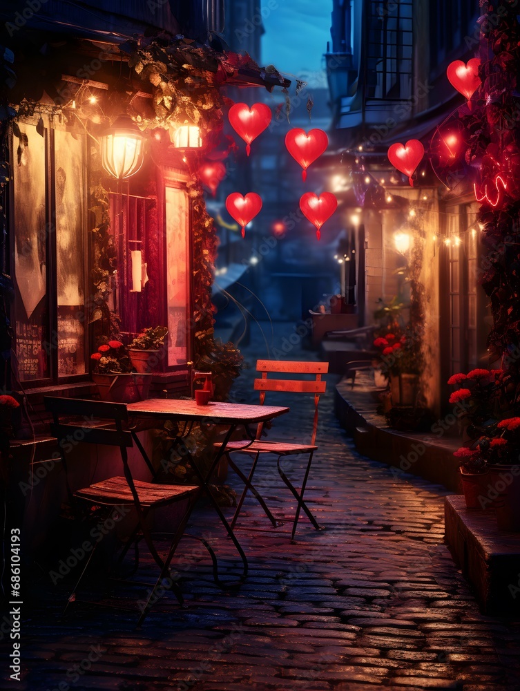 Valentines Day digital backdrop, romantic city, love couple