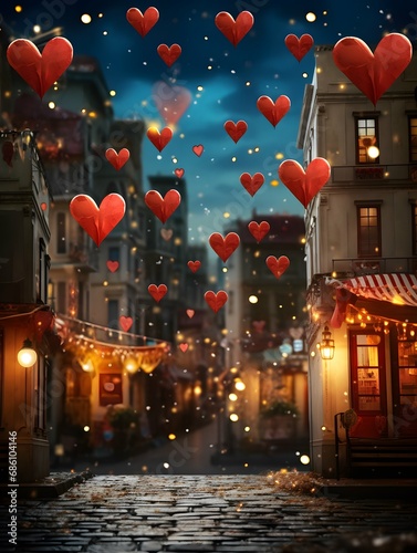 Valentines Day digital backdrop, romantic city, love couple