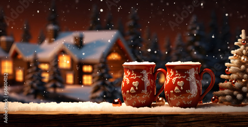 Hot mug and gingerbread Christmas style, wallpaper