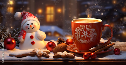 Hot mug and gingerbread Christmas style