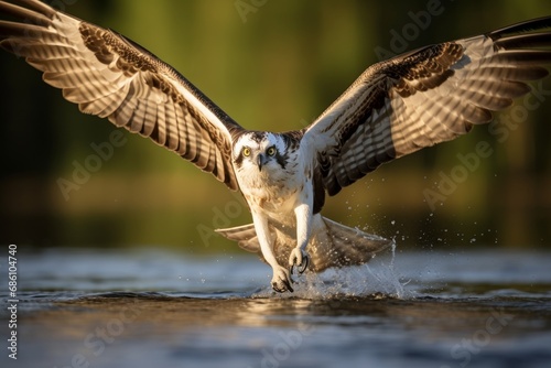 Photo of a majestic osprey in mid-air, hunting for fish. Generative AI © Aditya