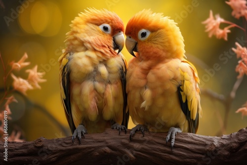 Photo of a pair of lovebirds in a tender moment. Generative AI