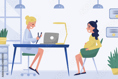 Woman Doctor at Table with Patient Have Hospital Appointment Vector Illustration