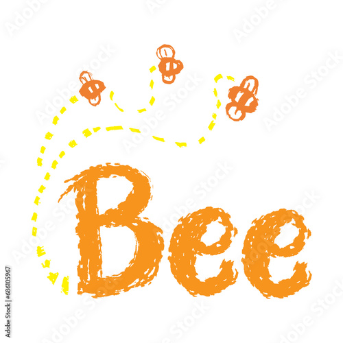 Bee lettering. Hand drawn doodle lettering. Vector illustration 