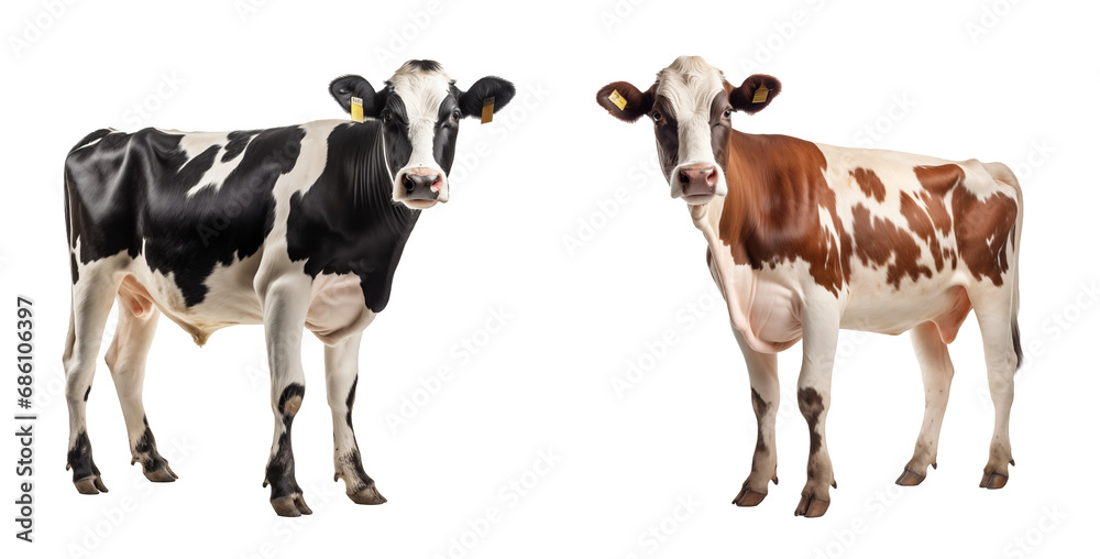 Full body view of a beautiful cow, cut out - stock png.