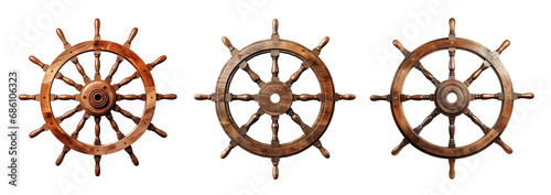Set of vintage wooden ship rudder, cut out - stock png.
