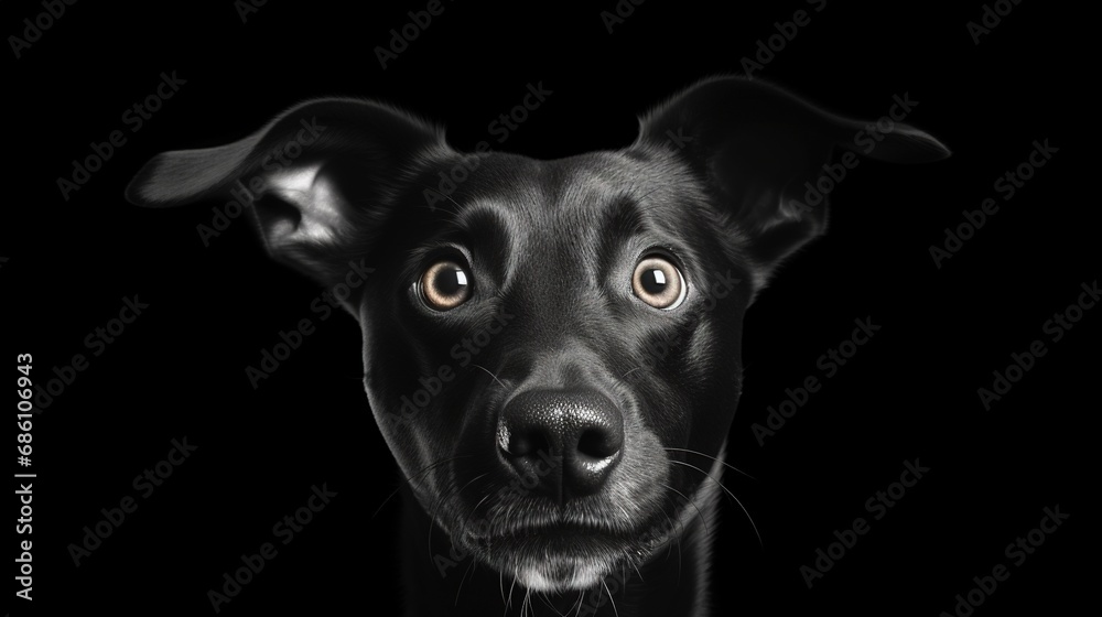 Surprised Dog with Big Eyes Isolated on the Minimalist Background

