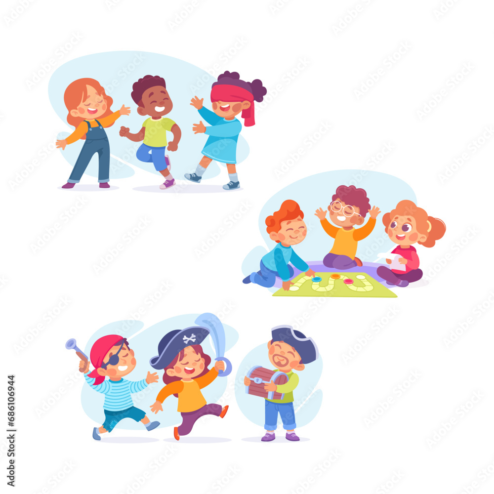 Cute Kids Playing Game and Have Fun Vector Set Cute Kids Playing Game and Have Fun Vector Set