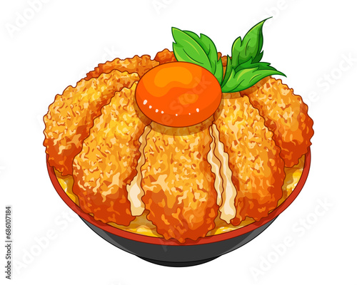 Katsudon donburi, Pork cutlet rice bowl. Japanese food pork cutlet rice bowl with tonkatsu. Katsudon japanese pork cutlet. Japanese katsu chicken rice bowl, Japanese pork donburi. katsu fried chicken.