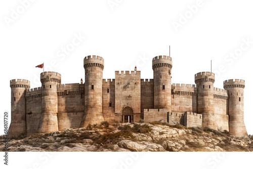 Medieval Grandeur Crusader Castle Isolation on a transparent background photo