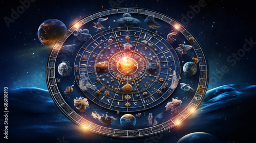 Zodiac signs inside of horoscope circle