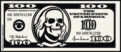 dollar banknote with skull
 photo