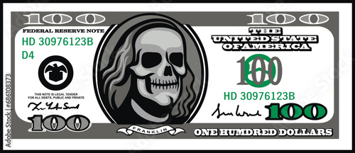 dollar banknote with skull
