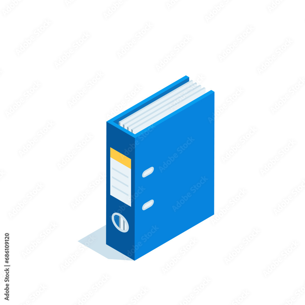 isometric folder with documentation, in color on a white background, work with documents or office stationery and statistical data isometric folder with documentation, in color on a white background, work with documents or office stationery and statistical data