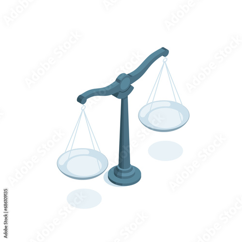 isometric scales, in color on a white background, weight measurement or comparison and scale pan