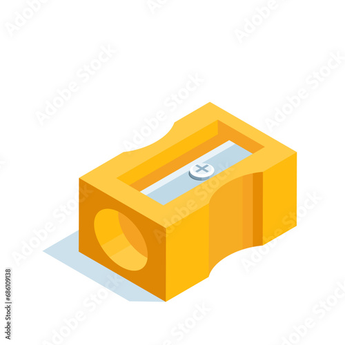 isometric pencil sharpener, in color on a white background, school stationery