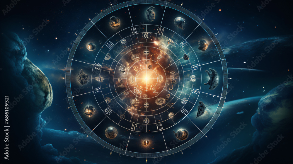 Zodiac signs inside of horoscope circle - obrazy, fototapety, plakaty 
