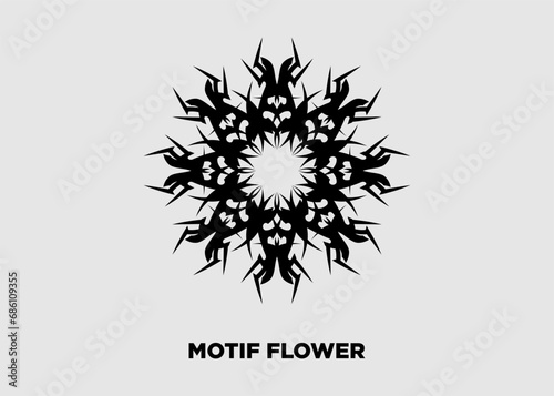 Vector illustration of symmetrical black floral tribal motif