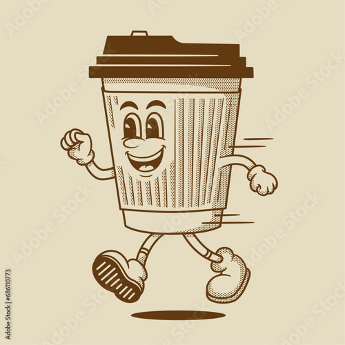 coffee cup character, retro cartoon mascot character