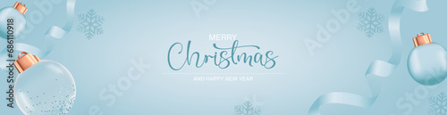 Modern merry Christmas and new year card with realistic Christmas objects vector illustration.
