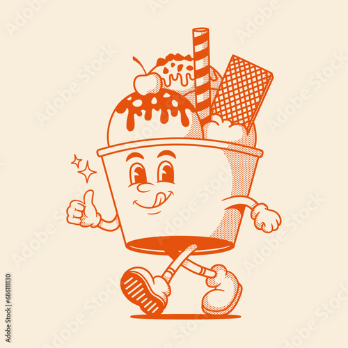 Gelato character, ice ceam retro cartoon mascot character