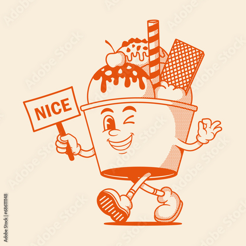 Gelato character, ice ceam retro cartoon mascot character
