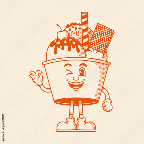 Gelato character, ice ceam retro cartoon mascot character