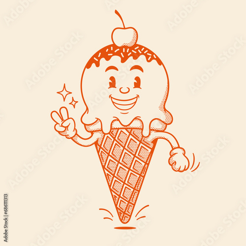 Gelato character, ice ceam retro cartoon mascot character