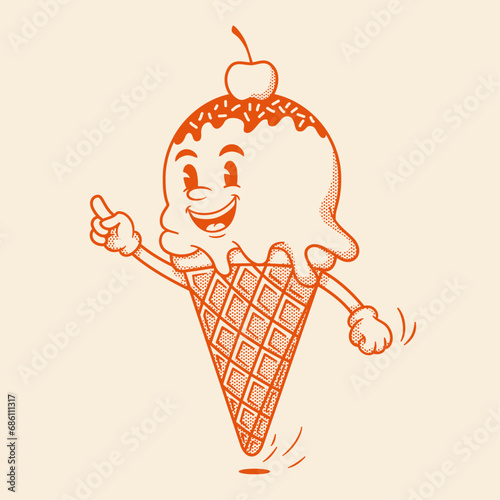 Gelato character, ice ceam retro cartoon mascot character