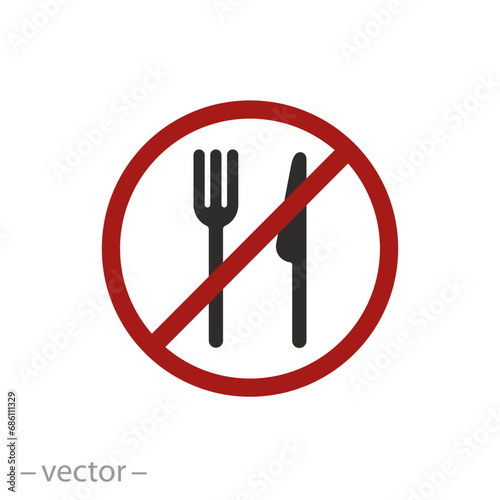 crossed out fork and knife icon  do not eat  do not use for food  flat symbol on white background - vector illustration