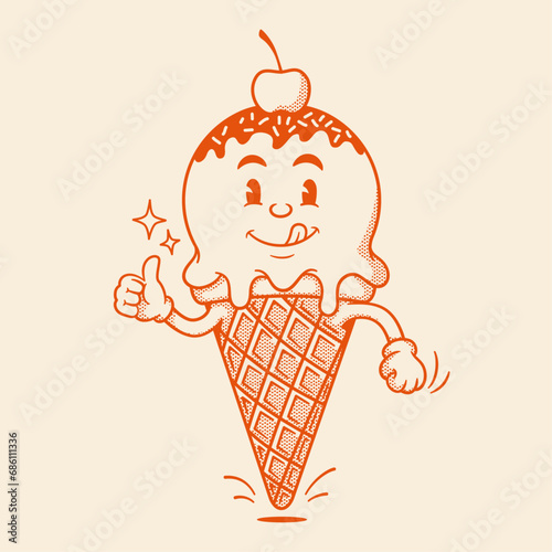 Gelato character, ice ceam retro cartoon mascot character