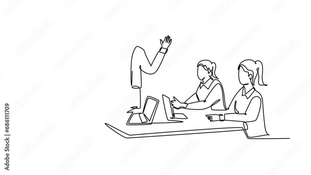Animated self drawing of continuous line draw of young male and female sales managers meeting to discuss company goal target at the office. Sales marketing strategy. Full length single line animation Animated self drawing of continuous line draw of young male and female sales managers meeting to discuss company goal target at the office. Sales marketing strategy. Full length single line animation