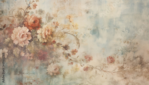 Distressed watercolor floral wallpaper background